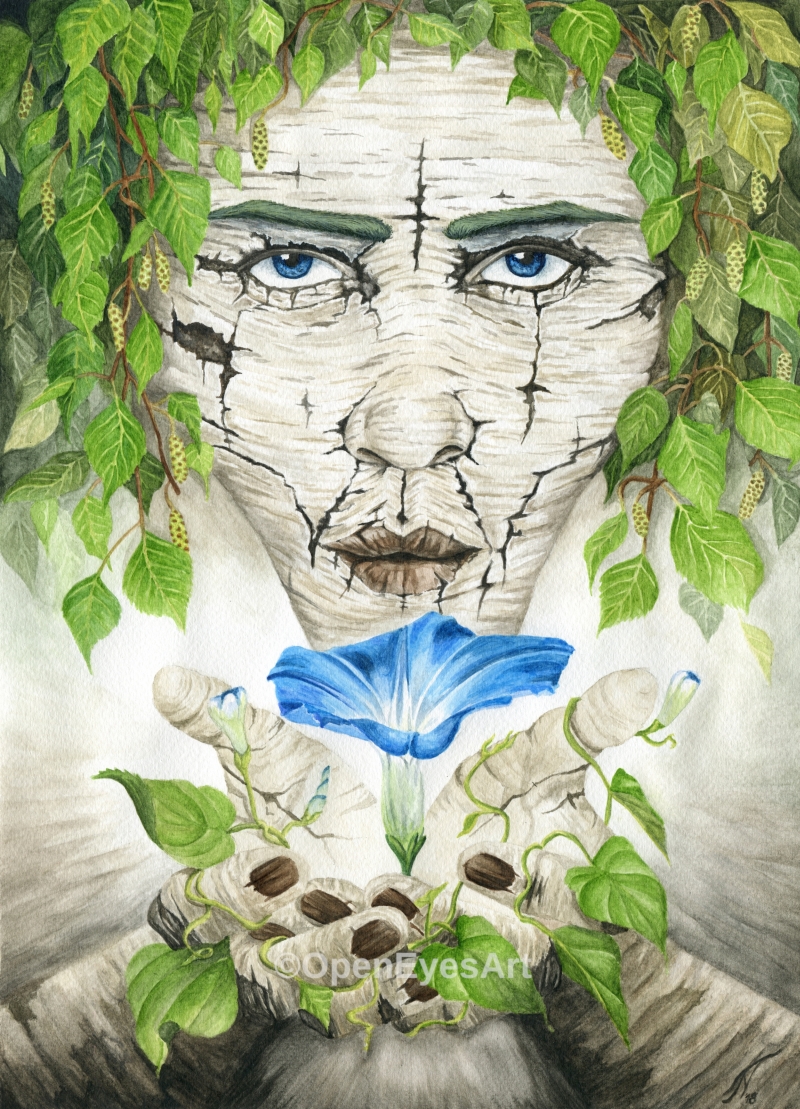 painting of birch dryad